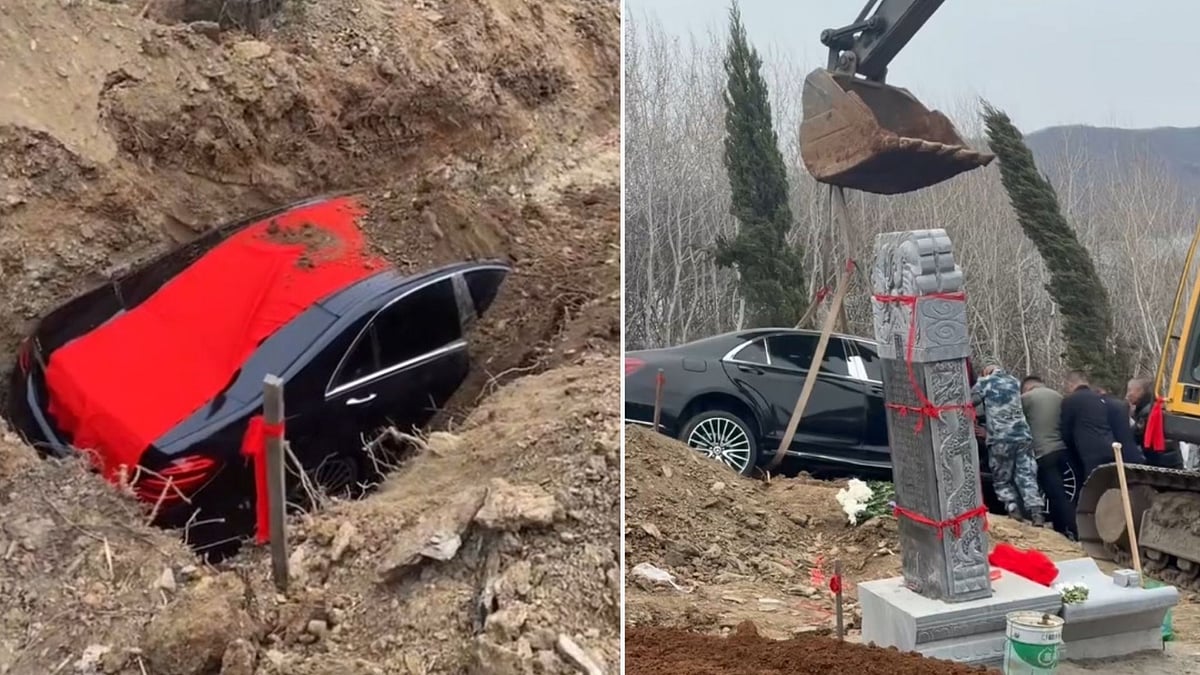 'Rich People Funerals': Deceased China Man's Luxury Mercedes-Benz S450L Buried Next To His Tombstone; Authorities Step In After Controversy