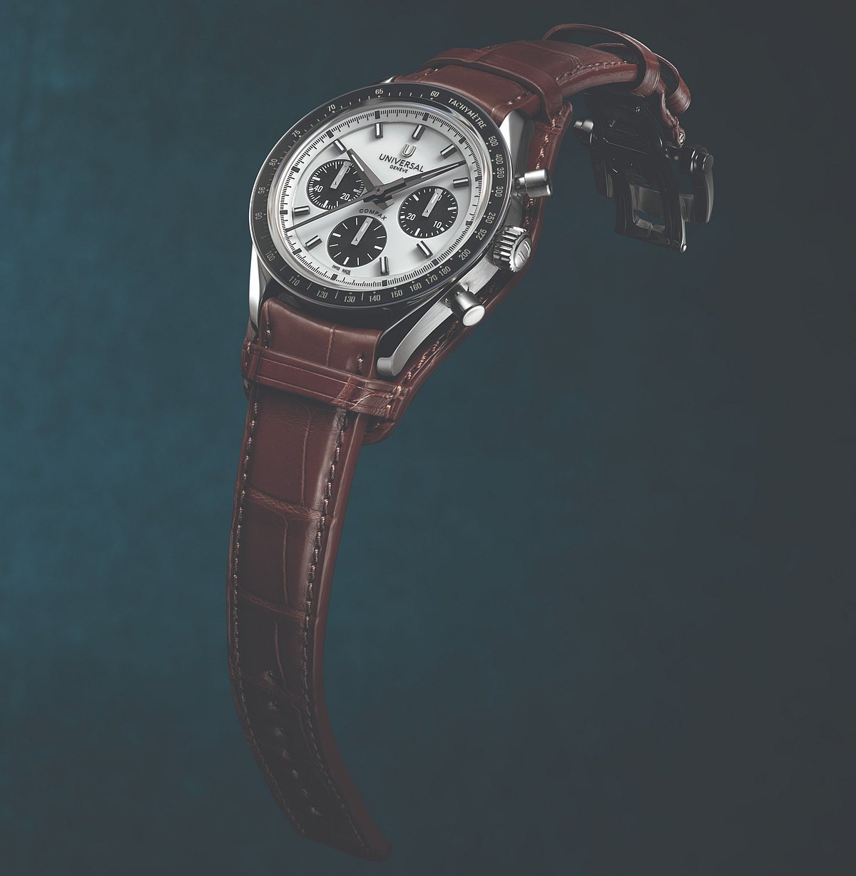 Universal Genève Compax in stainless steel with a brown bund strap 