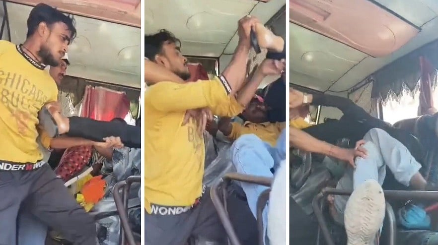 Two Male Passengers Thrash Each Other Over A Seat In Bus In MP's Chhatarpur-- VIDEO