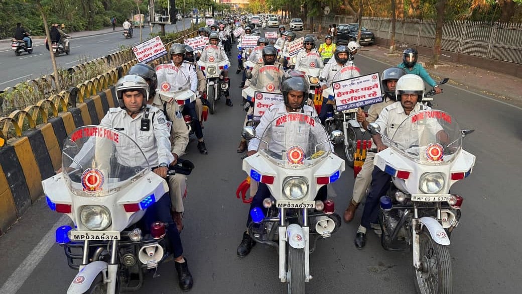 Indore Traffic Police Hold Helmet Awareness Bike Rally To Promote Road Safety | 