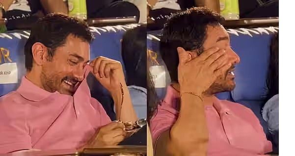 Aamir was seen wiping away tears.