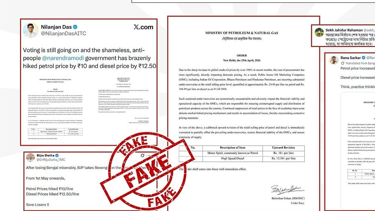 TMC Leader Nilanjan Das Claims Centre Hiked Fuel Prices Amid Voting In Bengal; Shares Fake Petroleum Ministry Letter