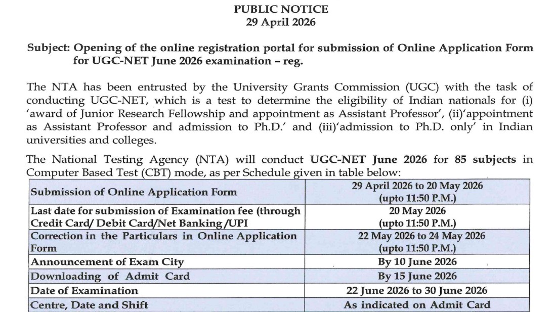 UGC NET June 2026 Registration Begins At ugcnet.nta.nic.in; Check Important Dates, Fees & How To Apply