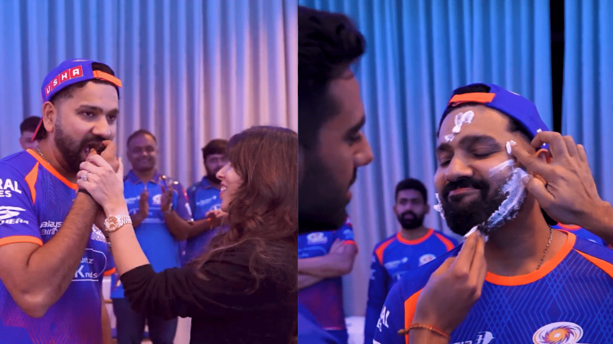 Rohit Sharma Turns 39! Mumbai Indians Squad Apply Cake On Star Player's Face During Birthday Bash Amid IPL 2026 Season Buzz | Video