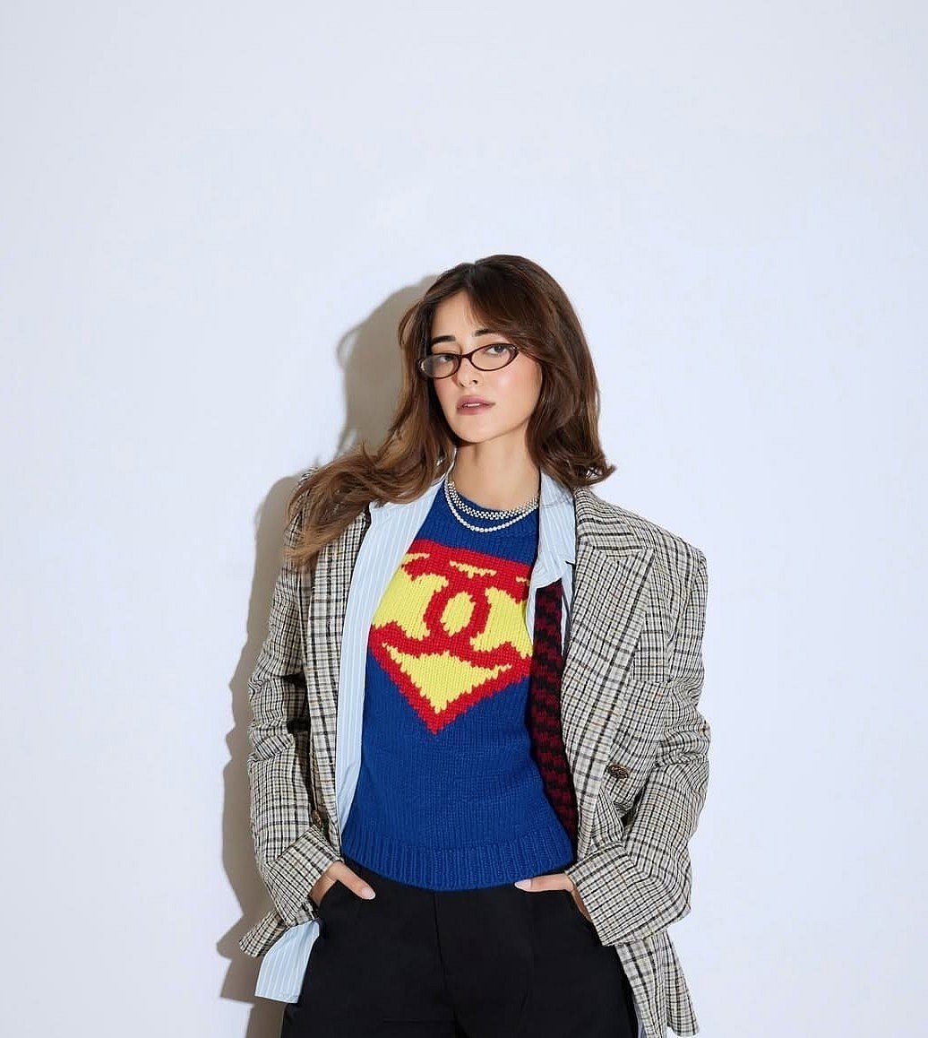 Ananya Panday Braves Mumbai Heat In Chanel's Sweater-Blazer Combo With Nerdy Glasses