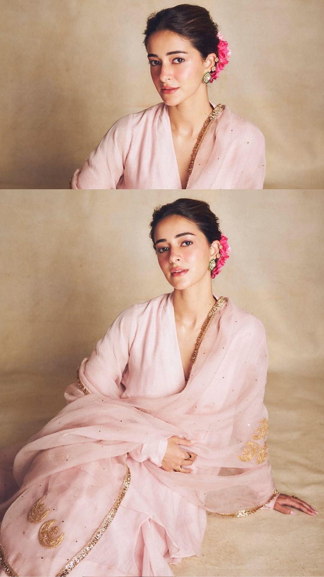Ananya Panday Looks Elegant As 'Chandni' In ₹56,500 Gulabi Anarkali With Ghagra Dhoti