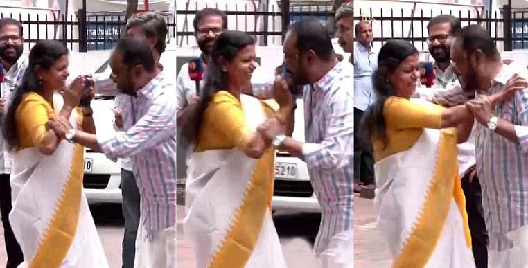 Congress Leader Cherian Philip Tries To Hug MLA Bindhu Krishna In Public; She Pushes Him Away; VIDEO