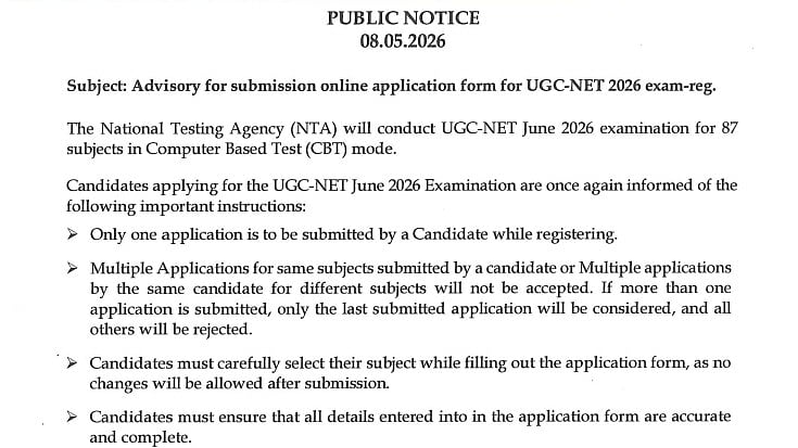 UGC-NET June 2026 Exam: NTA Issues Advisory For Online Application Submission