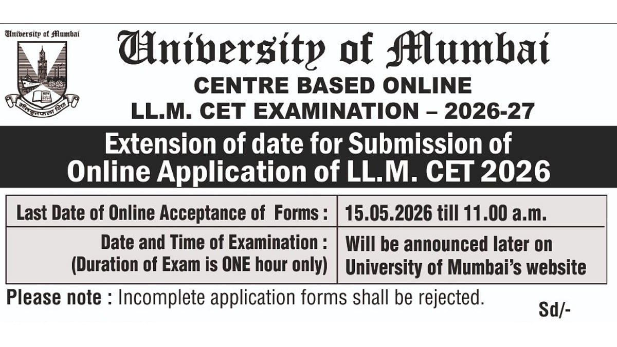 Mumbai University Extends LL.M. CET 2026–27 Application Deadline Till May 15; Check Details Here