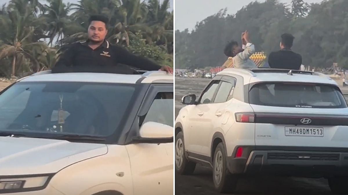 Palghar Shocker: Tourist Performs Life-Threatening Stunt With Speeding Car At Chinchani Beach In Dahanu, Video Goes Viral