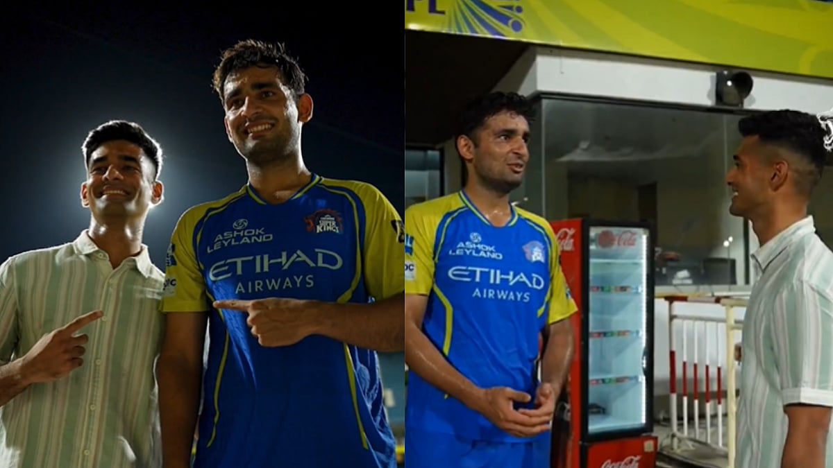 IPL 2026: CSK Player Anshul Kamboj Finally Meets His 'Lookalike' From Vijay's Swearing-In Ceremony | Video