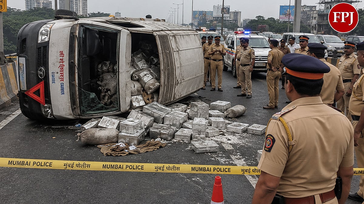Van Transporting ₹17.66 Crore Worth Of Silver Bars To Gujarat From Mumbai Overturns On Flyover In Palghar; Disrupts Traffic | AI Generated Image
