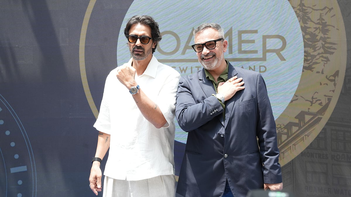 Arjun Rampal with Rahul Shukla, VP and CSMO, Titan Watch Limited, at the launch of Roamer in Mumbai