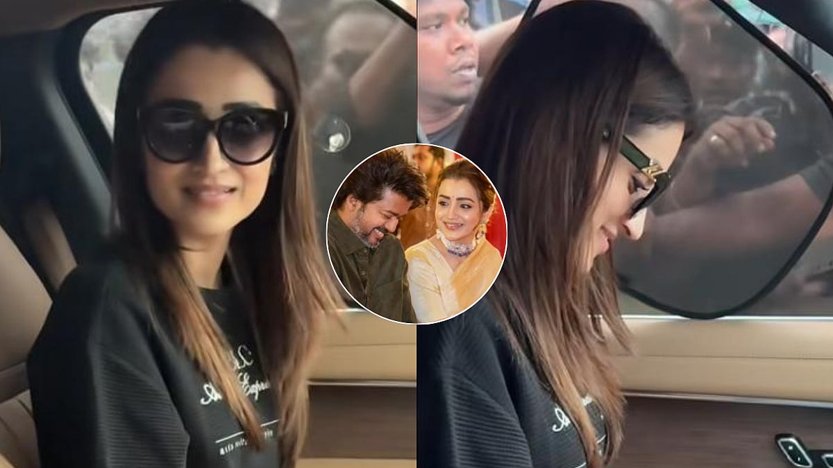 Trisha Krishnan Blushes Hard As Fan Mentions Her Rumoured Partner Vijay At Karuppu Screening In Chennai- VIDEO