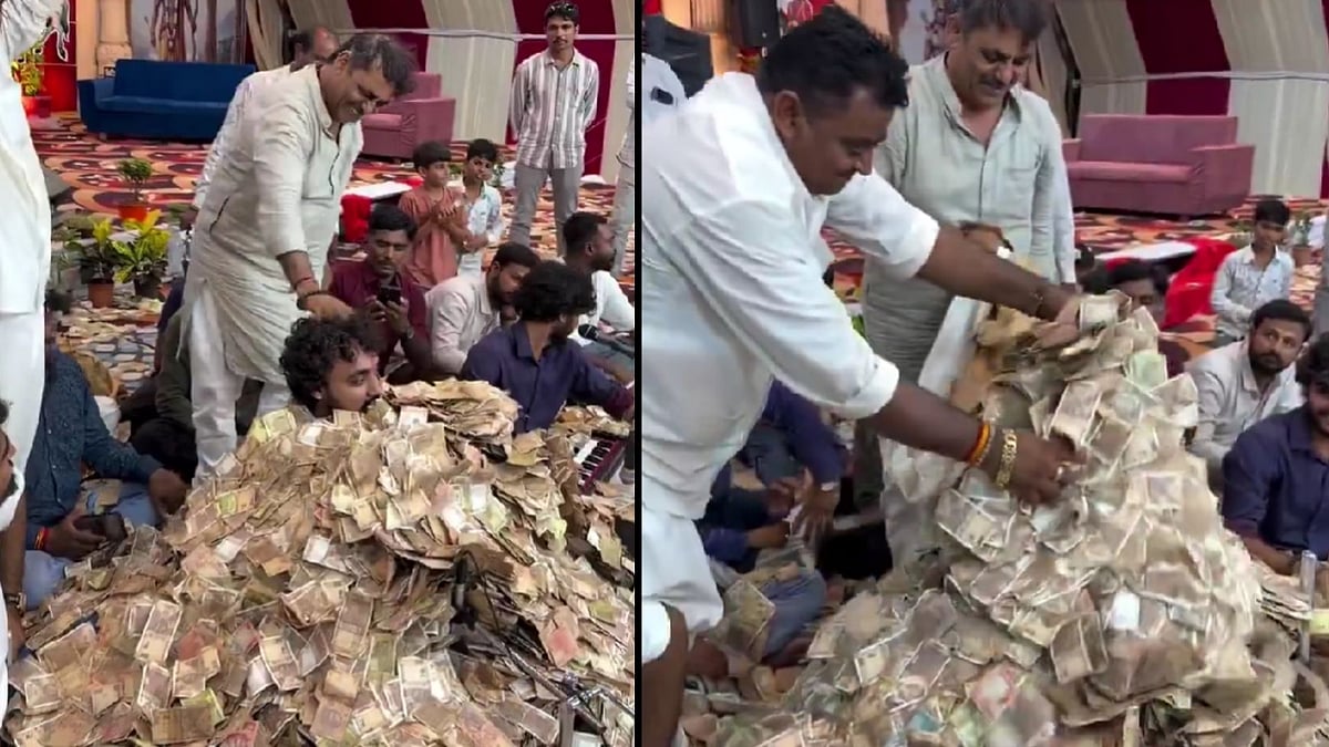 Bhajan Singer Kaviraj Jignesh Buried Under Heap Of Cash During Devotional Dayro Event In Gujarat; Viral Video Sparks Debate