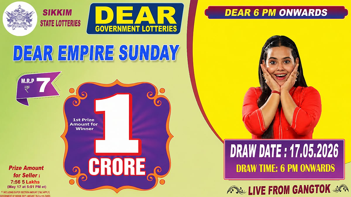 Sikkim State Lottery Result: May 17, 2026, 6 PM Live - Watch Streaming Of Winners List Of Dear Empire Sunday Weekly Draw