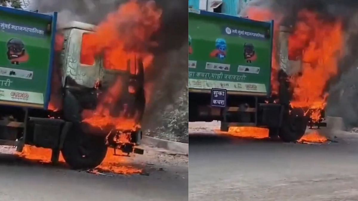 Navi Mumbai: Fire Breaks Out In NMMC Garbage Truck At Turbhe Dumping Ground | VIDEO