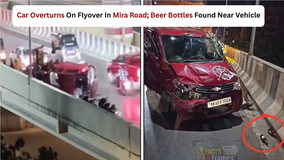 Car Overturns On Silver Park Flyover In Mira Road; Beer Bottles Allegedly Found Near Vehicle - VIDEO