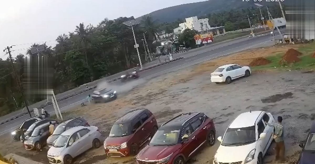 On Camera: Speeding Car Hits Security Guard Before Crashing Into Parked Vehicles In Andhra Pradesh's Kakinada