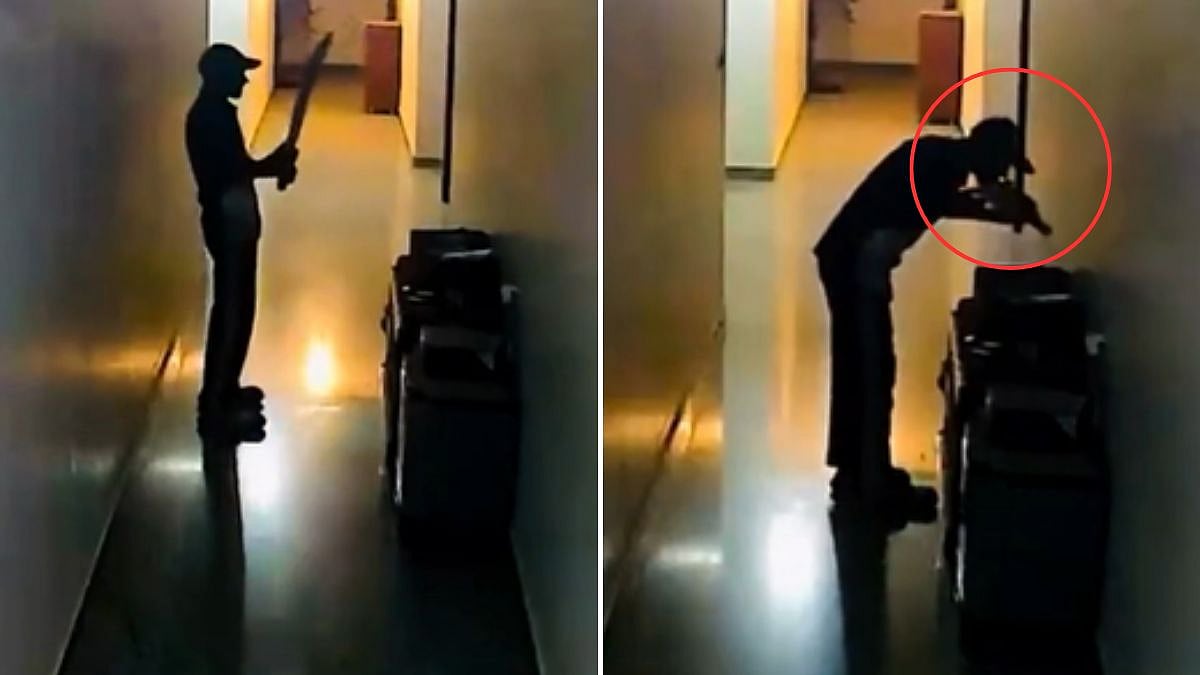 Blinkit Delivery Boy Picks And Quietly Kisses Cricket Bat Before Leaving For Work; CCTV Video Viral