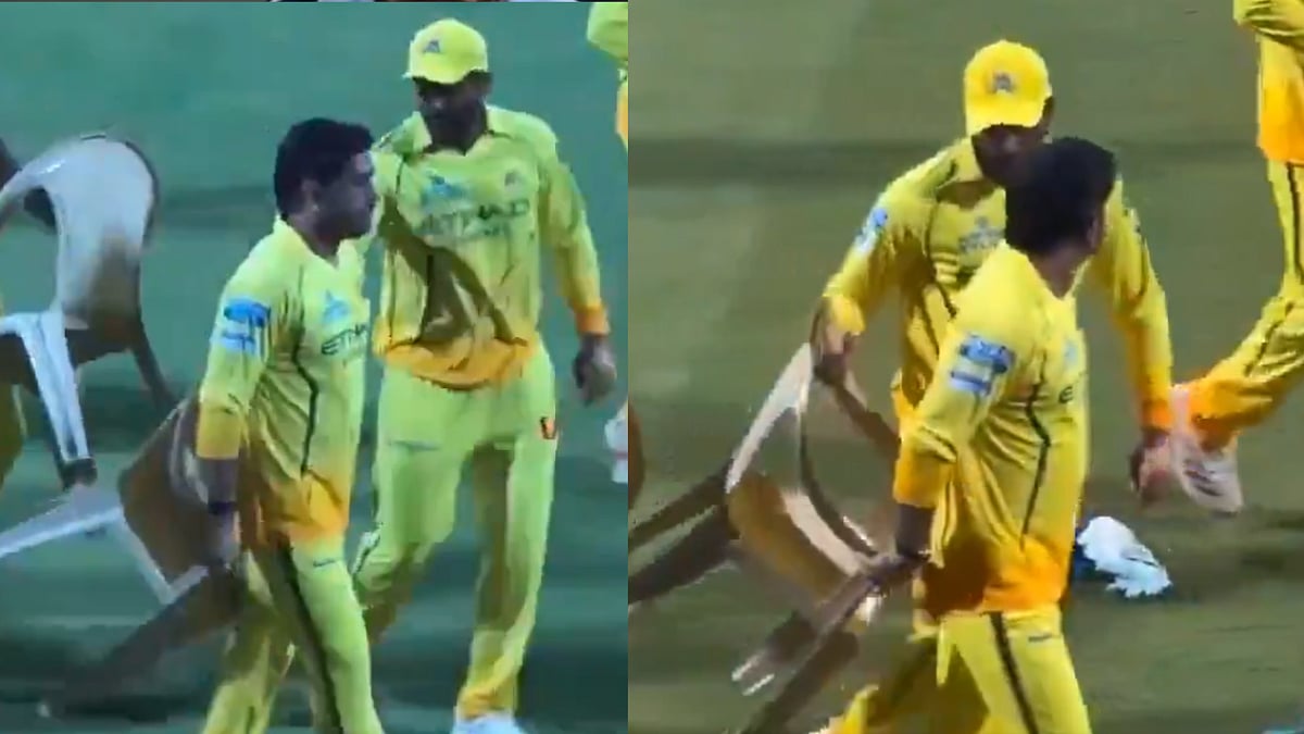 Heartwarming Scenes! Urvil Patel Refuses To Let MS Dhoni Carry His Chair During CSK vs SRH IPL 2026 Match | Video