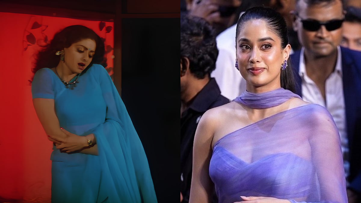 Janhvi Kapoor Channels Late Mom Sridevi's Elegance In Blue Chiffon Saree By Manish Malhotra, But With A Modern Twist
