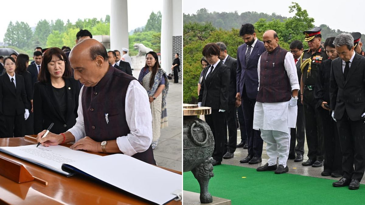 Defence Minister Rajnath Singh Pays Tribute To Fallen Soldiers At Seoul National Cemetery During South Korea Visit