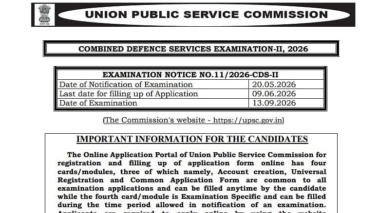 UPSC CDS II 2026 Registration Begins At upsconline.nic.in; Candidates Can Apply Online Till June 9