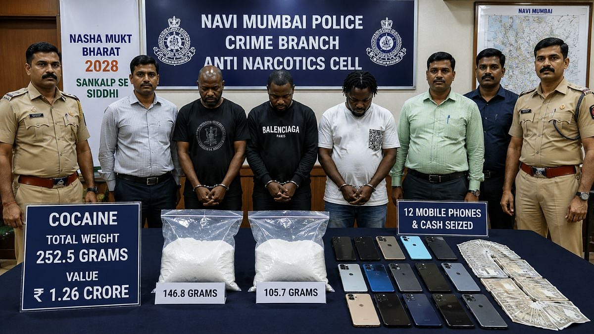 Navi Mumbai Crime Branch Arrests 3 Nigerian Nationals, Seizes Cocaine Worth ₹1.26 Crore In Vashi’s Juhugaon Raid