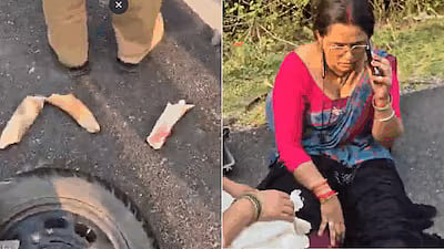 Uttarakhand Shocker: Woman’s Scooter Crashes Into Elephant On Khatima Road; Animal's Tusks Break In Viral Incident - VIDEO 