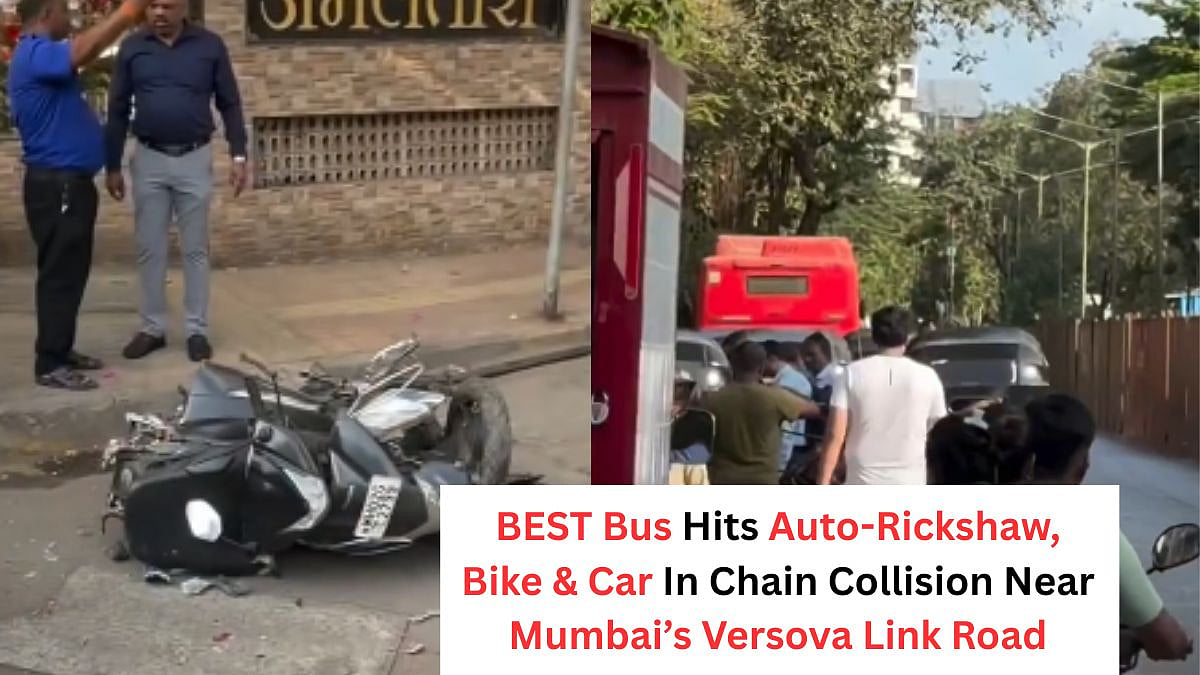 Mumbai: BEST Bus Rams Auto Rickshaw, Other Vehicles Near Versova Link Road; No Injuries Reported - VIDEO