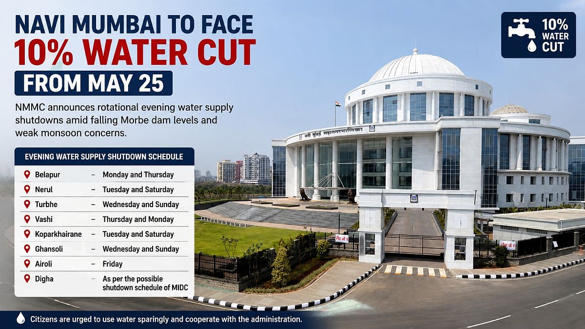 Attention Navi Mumbaikars! NMMC Announces 10 Per Cent Water Cut From May 25 Amid Falling Morbe Dam Levels And Weak Monsoon Concerns; Check Details