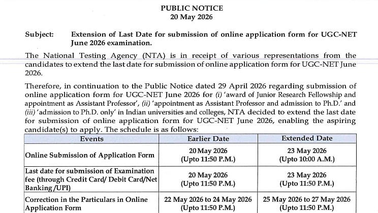 UGC NET June 2026 Extended Application Window Closes Tomorrow At ugcnet.nta.nic.in; Correction Window Opens May 25