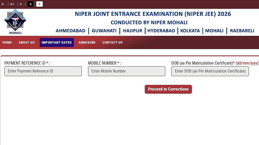 NIPER JEE 2026 Application Correction Window Open Till May 26; Admit Card On June 8