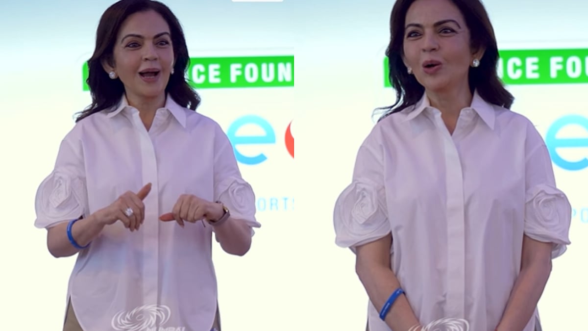 Nita Ambani Serves Elegant Chic In Statement Rose-Sleeve Shirt At Mumbai Indians Event