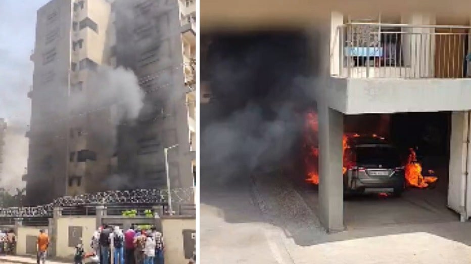 SUV Gutted After EV Scooter Catches Fire In Bhopal Building Basement; Locals Rush To Douse Flames-- VIDEO