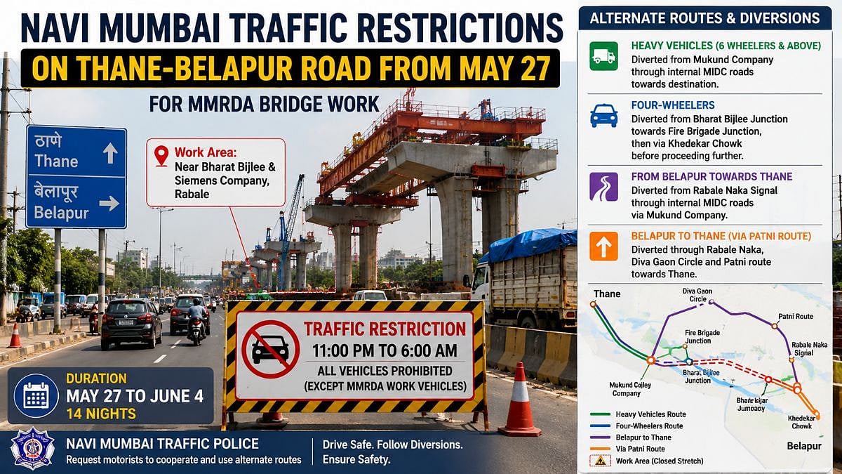 Navi Mumbai Traffic Restrictions Announced On Thane-Belapur Road From May 27 For MMRDA Bridge Work; Check Alternate Routes And Diversions