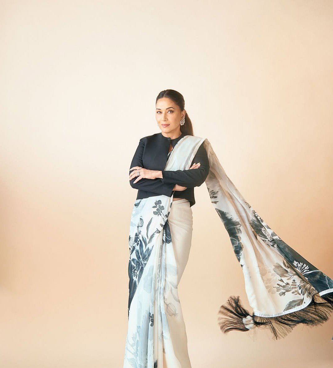 Madhuri Dixit Ditches Blouse, Styles Saree With Chic Jacket: Check Out