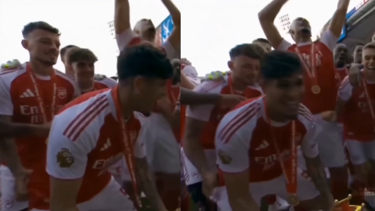 Ben White Caught Pulling Piero Hincapie's Shorts During Arsenal's Premier League Title Celebrations | Video