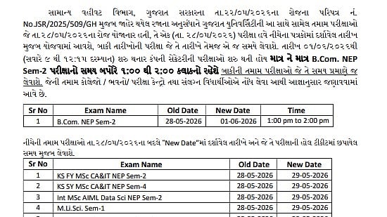 Gujarat University 2026 Revises Exam Dates For 40 Courses After Eid-ul-Adha Holiday Change