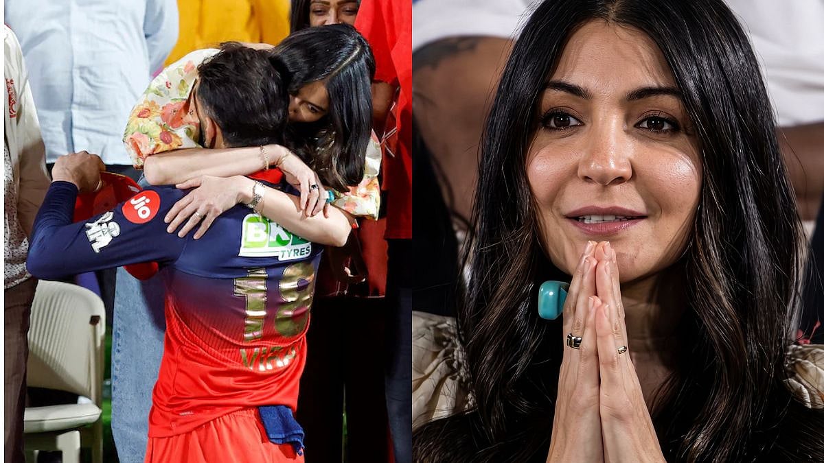 Anushka Sharma Hugs Virat Kohli In ₹25,000 Floral Look, Wears A Radha Naam Jap Counter Ring During RCB IPL Match  