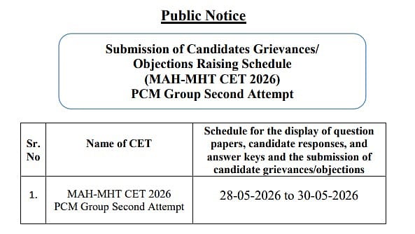 MAH-MHT CET 2026 PCM Group Second Attempt Objection Window Opens From Tomorrow; Raise Objections Until May 28