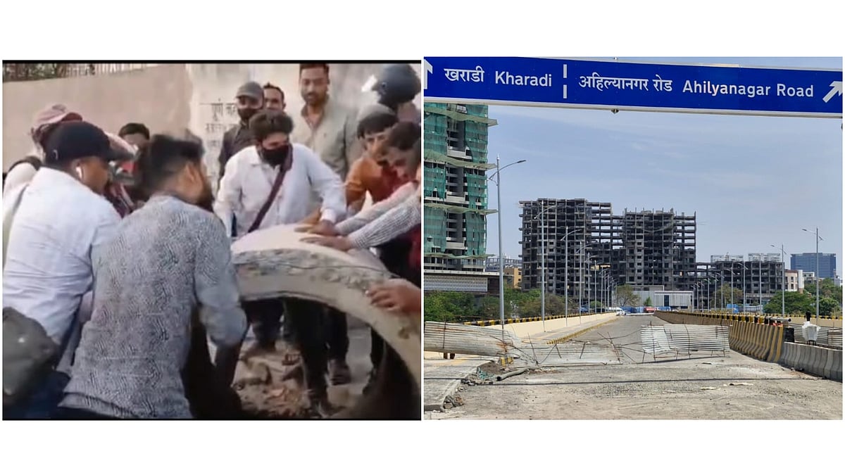 Pune: Frustrated Citizens Remove Blockades To Use Newly Built Keshavnagar–Kharadi Bridge|VIDEO