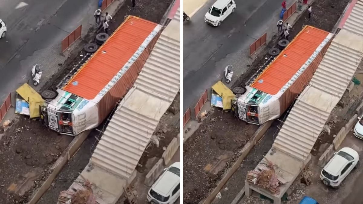 Truck Flips Near Metro Construction Site On Thane-Manpada Road; No Traffic Obstruction Reported