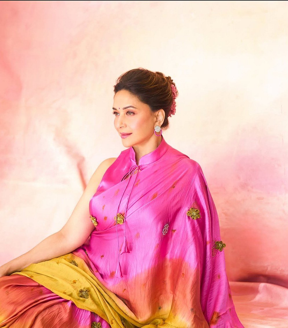 Madhuri Dixit Brings Summer Elegance In Ombre Pink-Yellow Saree: See Pics