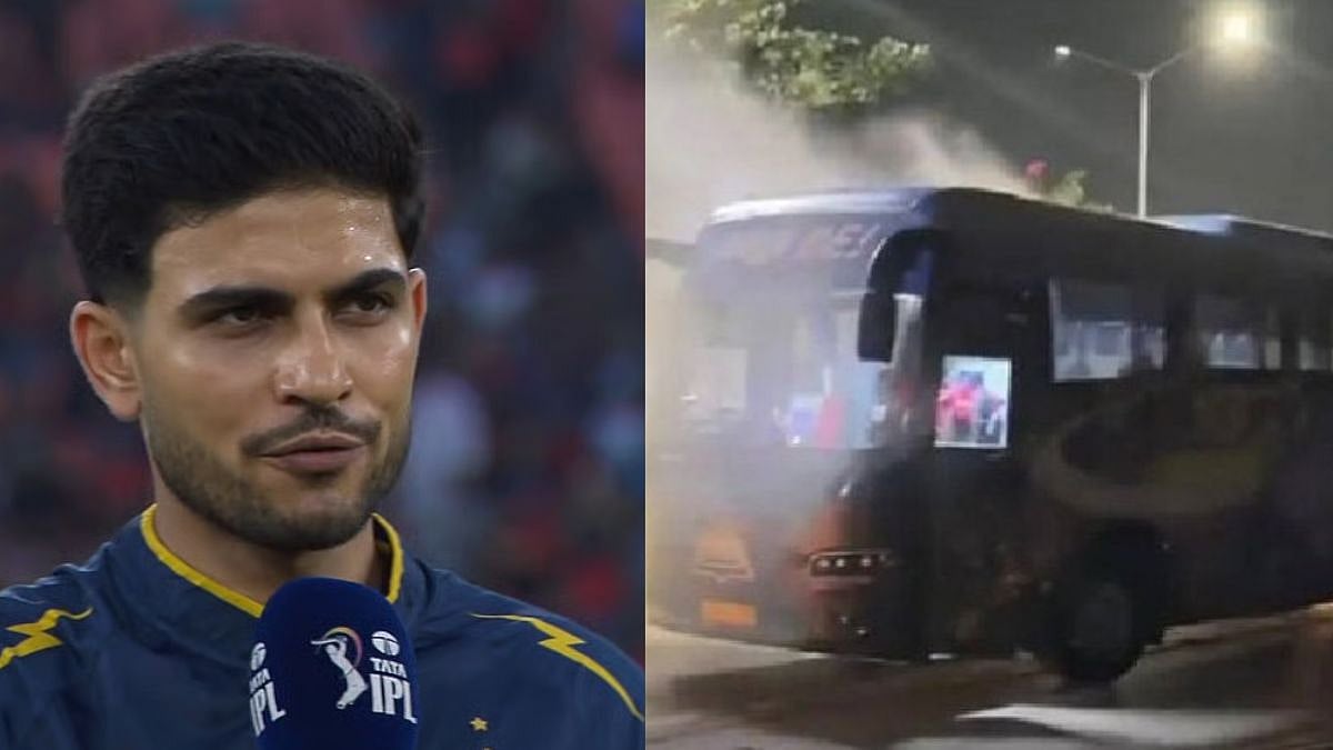 Gujarat Titans Team Bus Catches Fire After IPL 2026 Final, Players & Support Staff Evacuated Safely -VIDEO