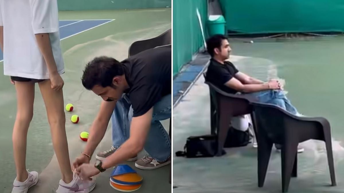 Heartwarming Scenes! Father Gautam Gambhir Ties Daughter's Shoe Laces, Watches Her Tennis Practice | VIDEO