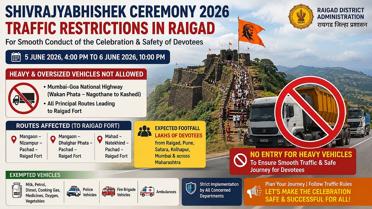 Shivrajyabhishek Ceremony 2026: Heavy Vehicles Banned On Mumbai-Goa Highway, Raigad Fort Routes From June 5–6; Check Details