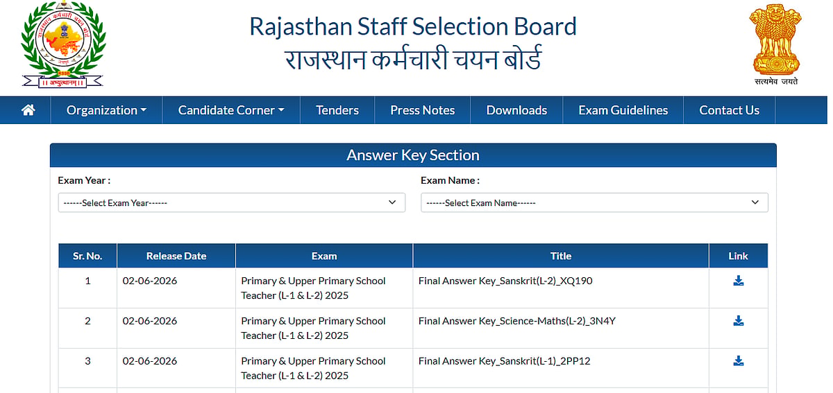 REET Mains Final Answer Key 2026 Released For Level 1 And 2 At rssb.rajasthan.gov.in; Steps To Download Here