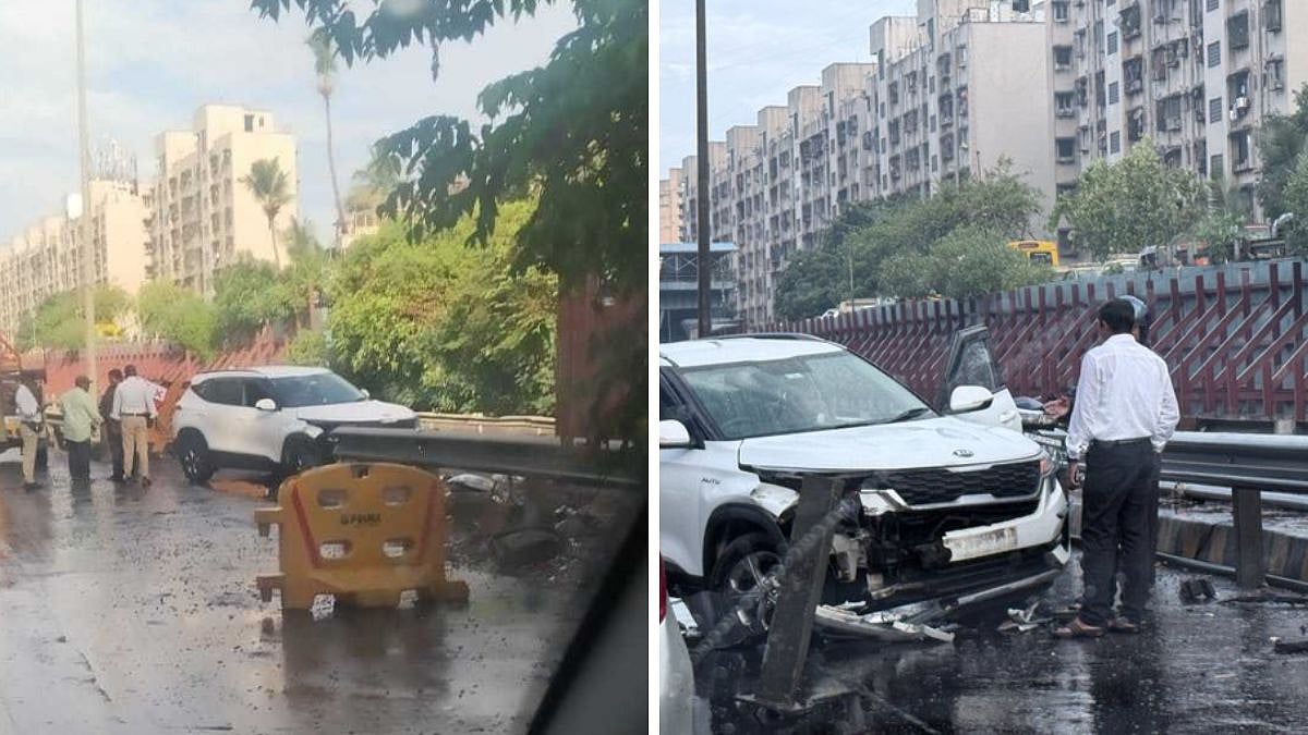 Mumbai Rains: Accident Near Eastern Freeway's Chembur-Wadala Tunnel Exit After Early Morning Showers; Car Crashes Into Side Railing
